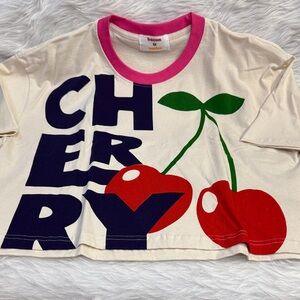 Cherry Print Shirt - Cream and Pink